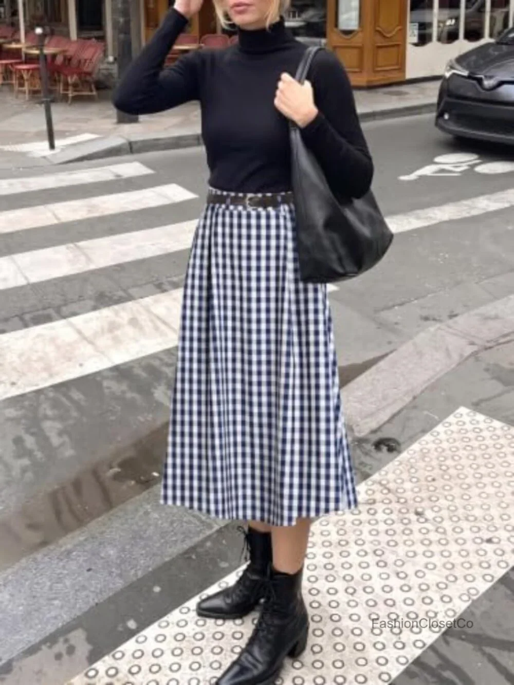 A-Line Midi Pleated Skirt High Waist Side Pockets Women Business Casual